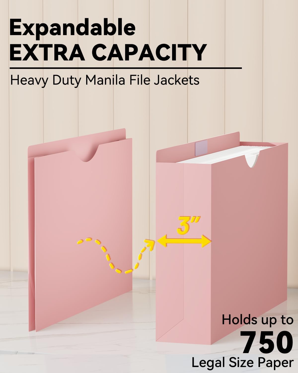 ANSOOK Plastic File Jackets,3" Legal Size Manilla Folders,12 Pack Expanding File Folder,Heavy Duty Expansion Pocket,File Cabinet Folders,Straight Cut Tab,Morandi Color Manila Folder for Home Office