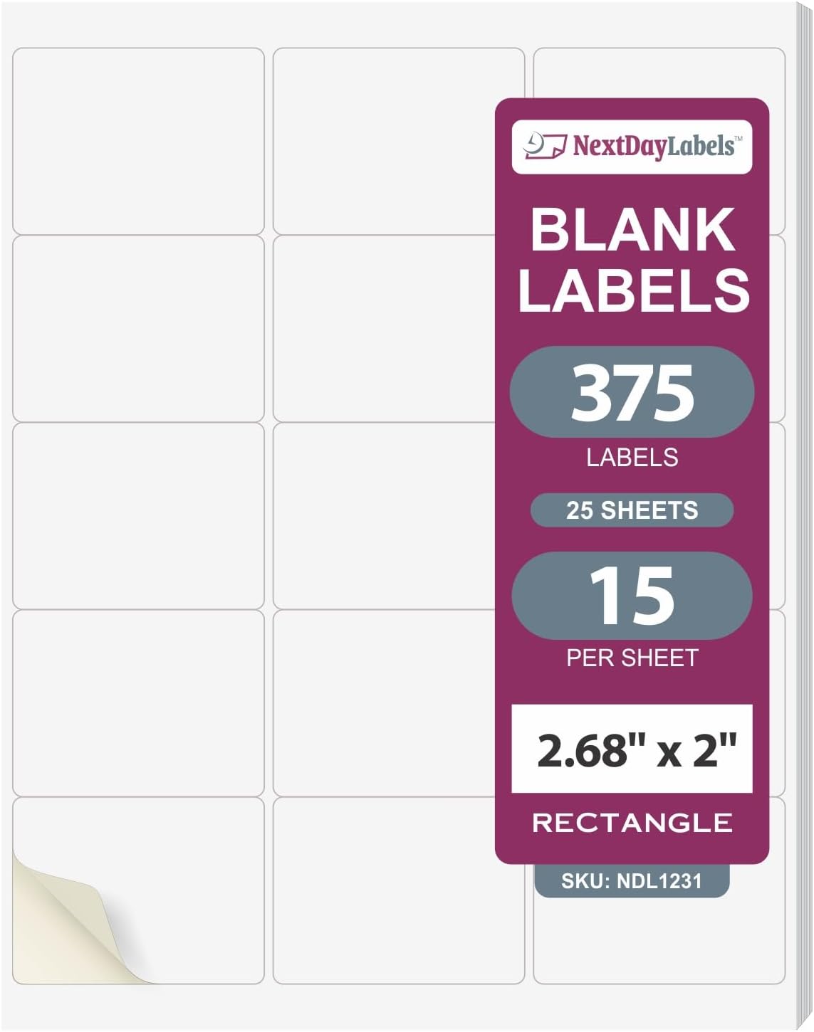 NextDayLabels – 2"-11/16" x 2" White Rectangular Sticker Labels - 375 Count