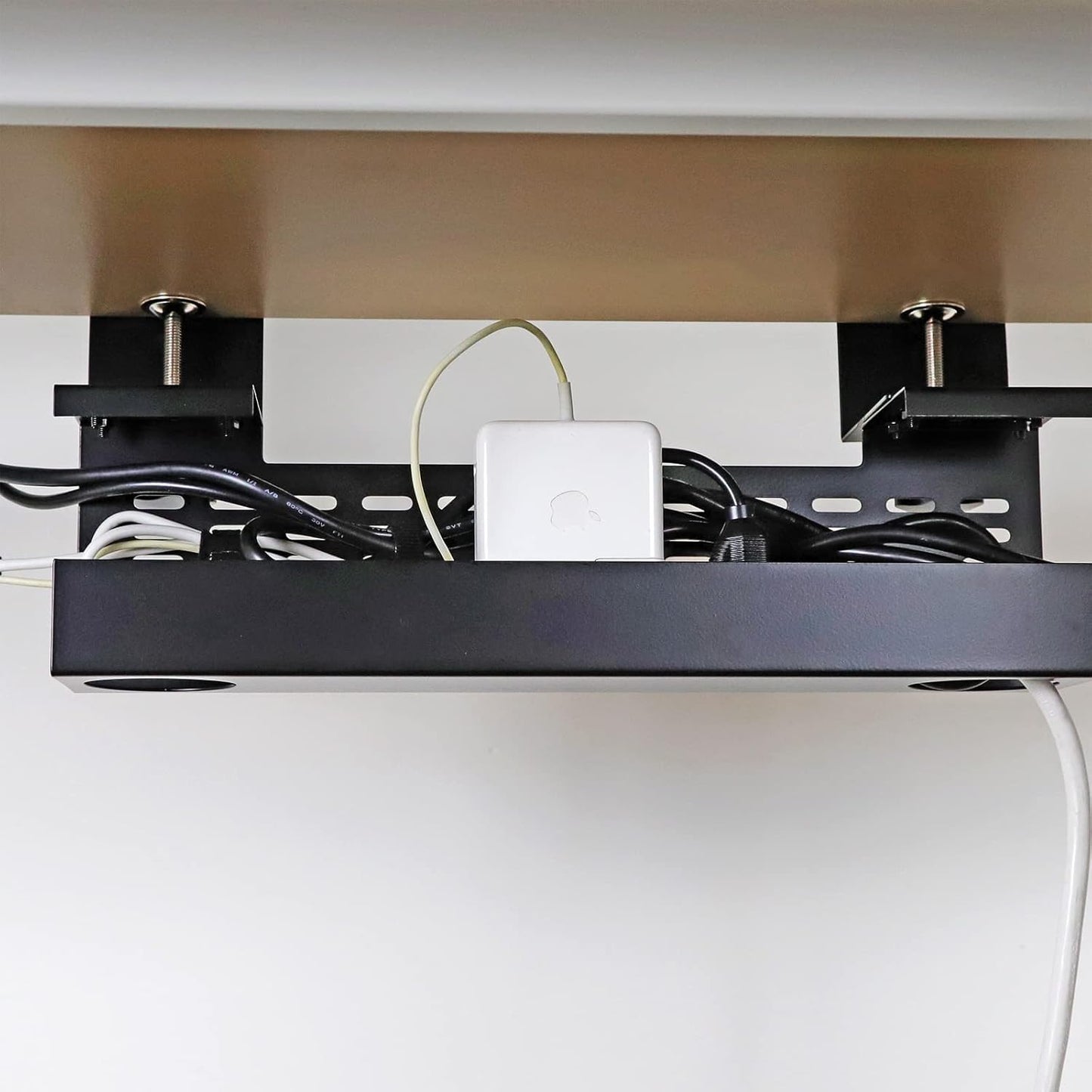 AEONS Under Desk Cable Management Tray Wire Cord Organizer Removable C Clamp Mount No Drill Computer Cord Raceway and Modesty Panel, Black, 16-inch