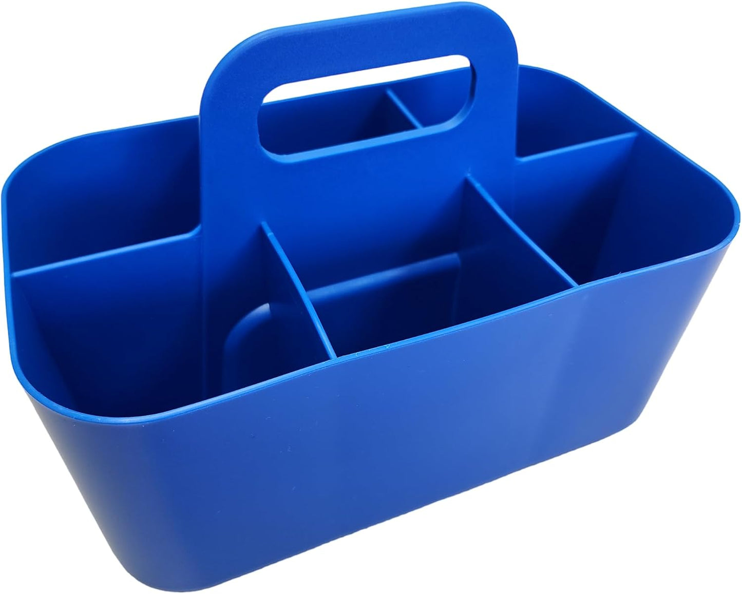 Small Stackable Plastic Caddy with Handle 6 Compartment | Desk, Makeup, Dorm Caddy, Classroom Art Organizers - 4 Pack, Made In USA (Black/Red/Blue/Green)