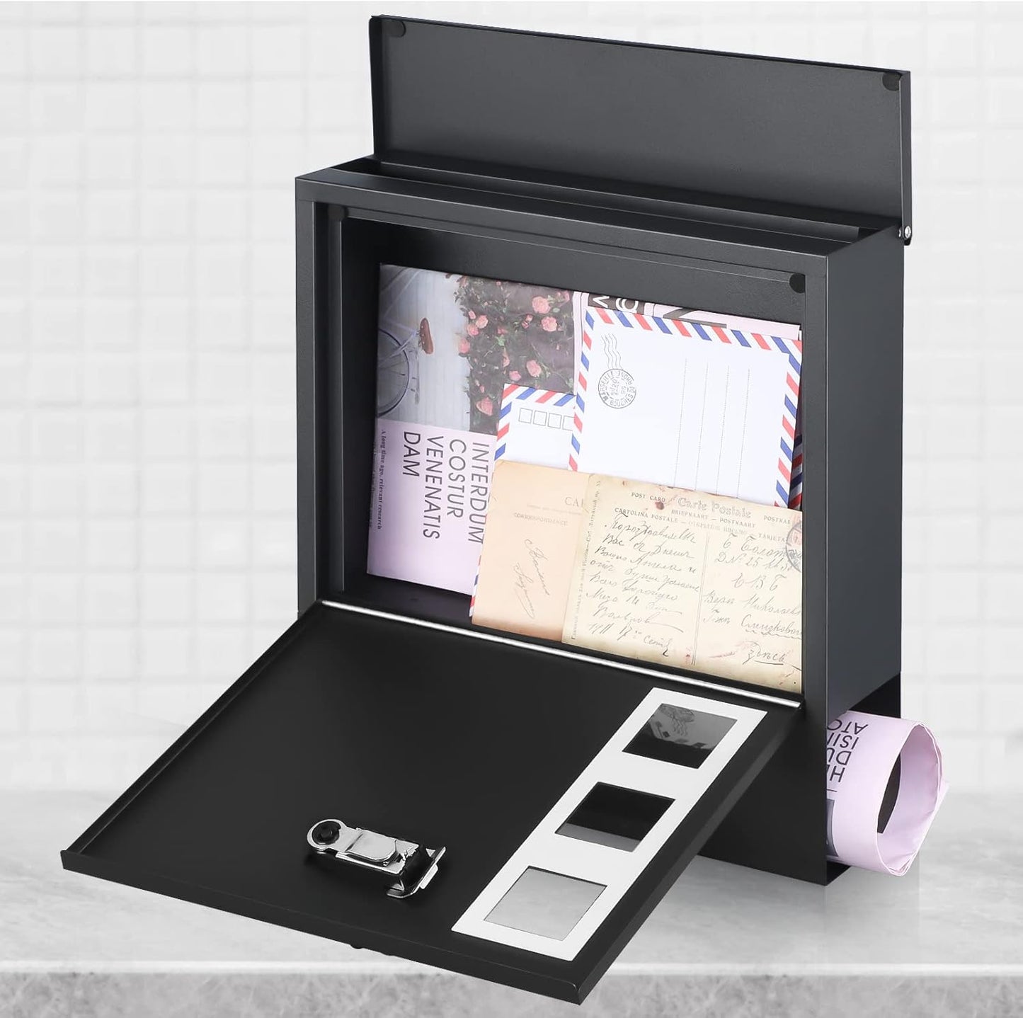 xydled Mailbox with Combination Lock,Large Capacity Wall Mounted Locking Security Mailbox,Large Mail Box with Newspaper Compartment, Black,12.8x11.8x3.3 Inch