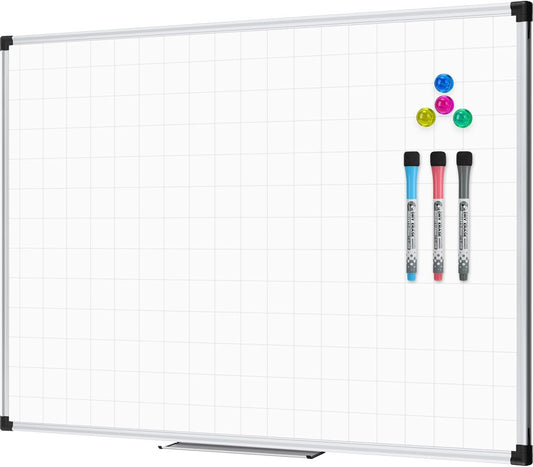 XBoard Magnetic Dry Erase Board with Lines 48 x 36 Inch, 4' x 3' Double Sided Hanging White Board Planner for Wall | Grid Lined White Board + Message Presentation Board