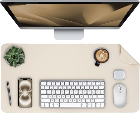Oversized Non-Slip Desk Pad Protector – Grips Desk Firmly, Anti-Slip Like You've Never Seen! Vegan Leather Waterproof Laptop Mat for Keyboard & Mouse – Large Office Pad– Creamy White