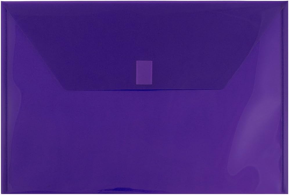 JAM PAPER Plastic Envelopes with Hook & Loop Closure - Legal Booklet - 9 3/4 x 14 1/2 - Purple - 12/Pack