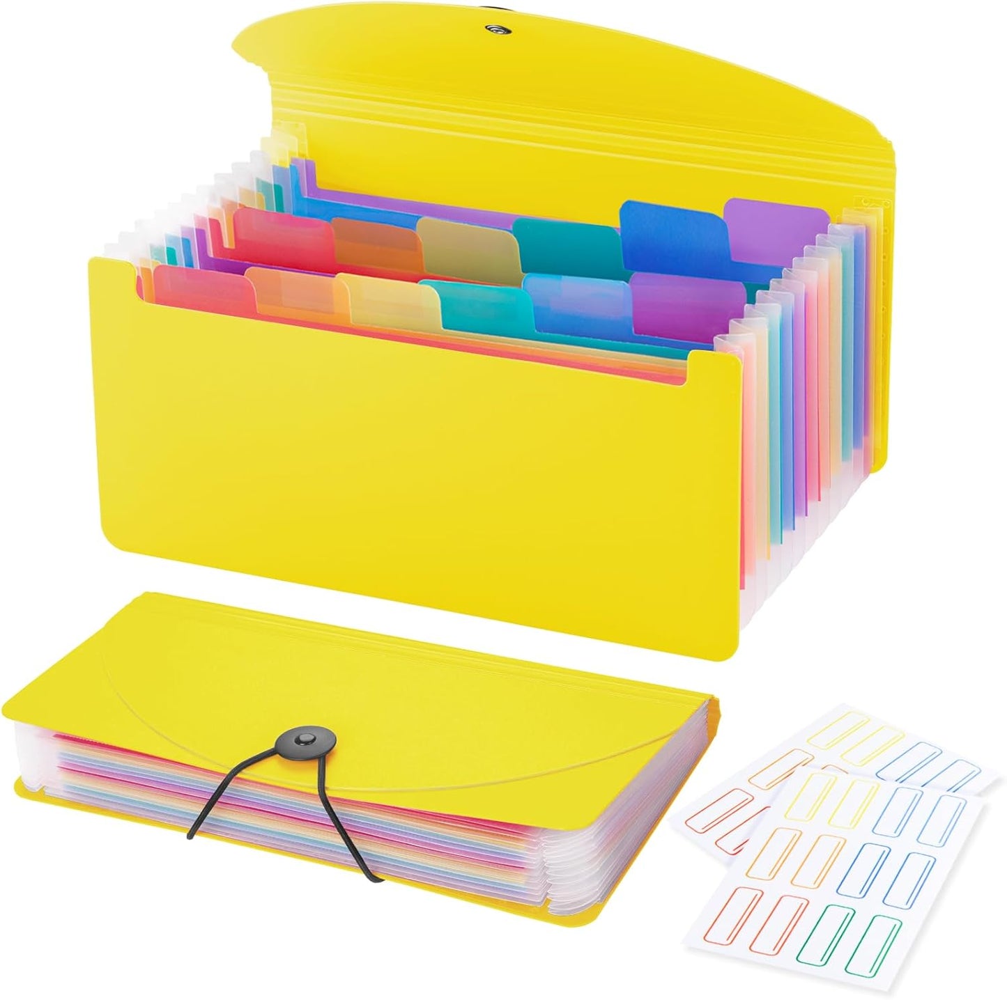 13 Pocket A6 Receipt Organizer, 2 Pack Small Accordion File Organizer, Coupon Organizer with Labels - Yellow