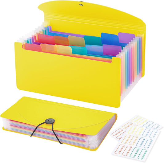 13 Pocket A6 Receipt Organizer, 2 Pack Small Accordion File Organizer, Coupon Organizer with Labels - Yellow