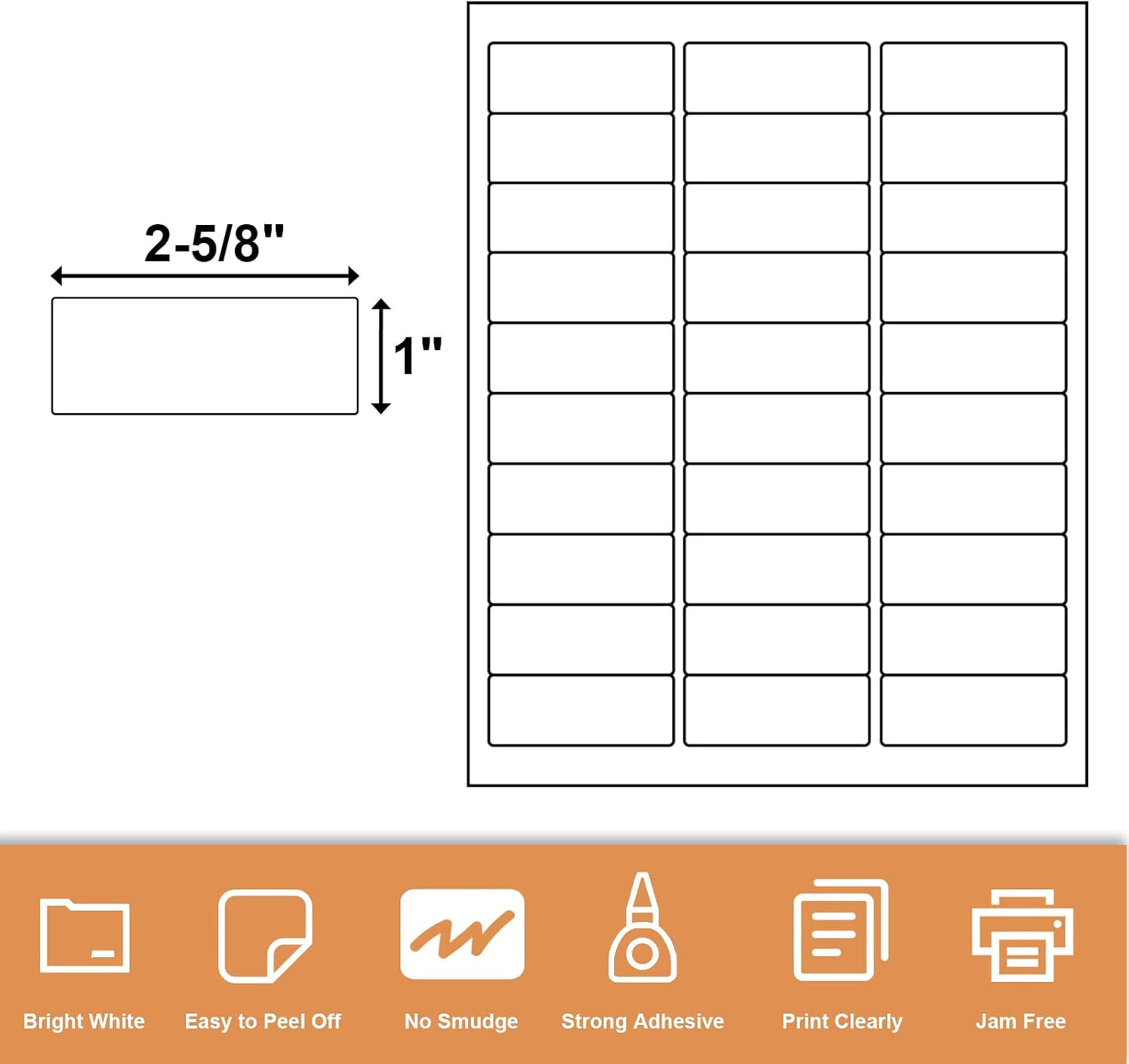 Address Labels 1" X 2-5/8" 30 Up Mailing Label for Laser/Inkjet Printer, Blank White, Permanent Adhesive, Printable Label Sticker Paper (1000 Sheets - 30000)
