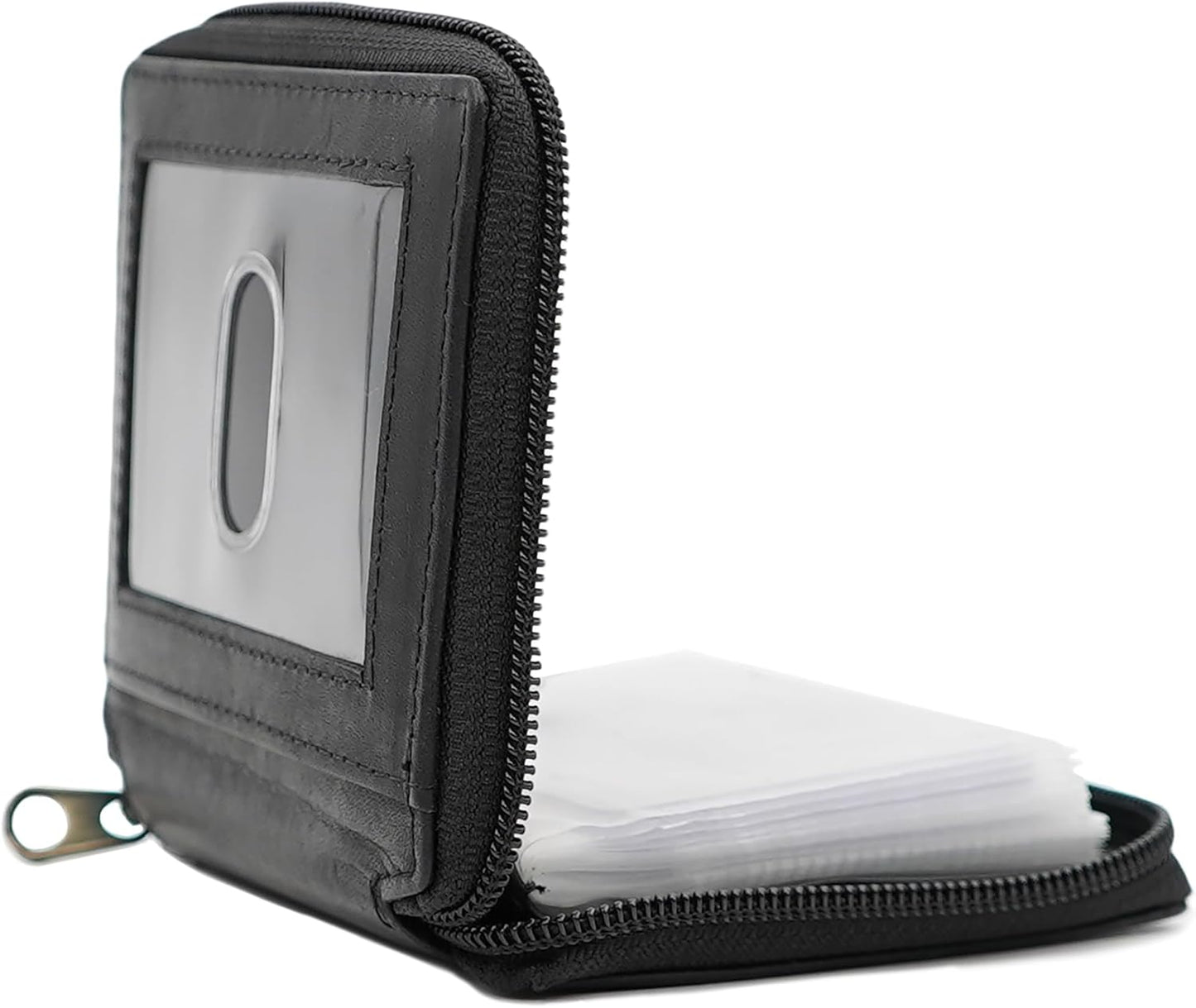 ag wallets Mens Zip Around Leather Wallet with Inserts (Black)