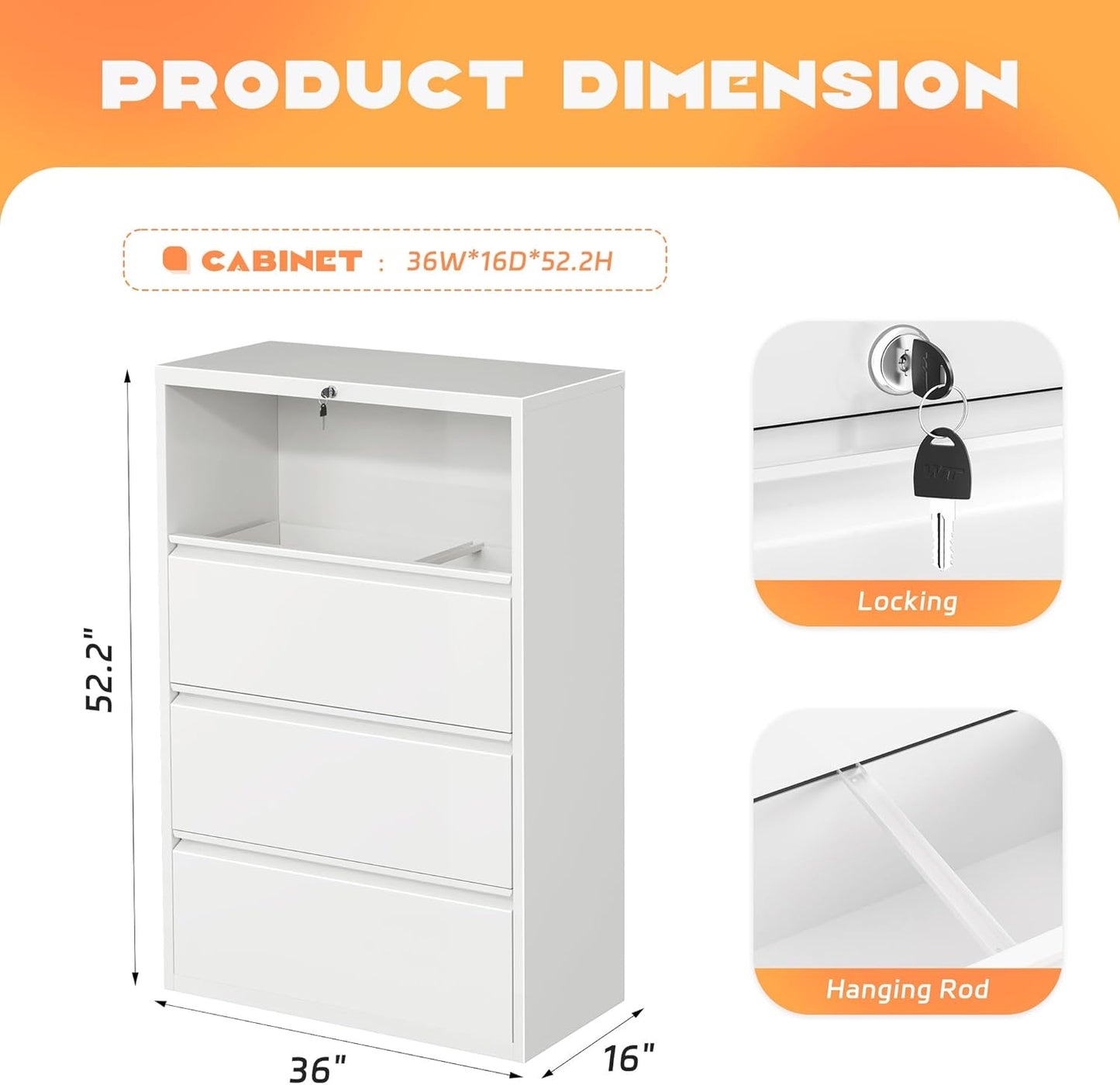 Superday Lateral File Cabinet 4 Drawer Metal File Cabinet with Lock, White Filing Cabinets for Home Office, Locking Filing Cabinets Hanging Files Letter/Legal/F4/A4