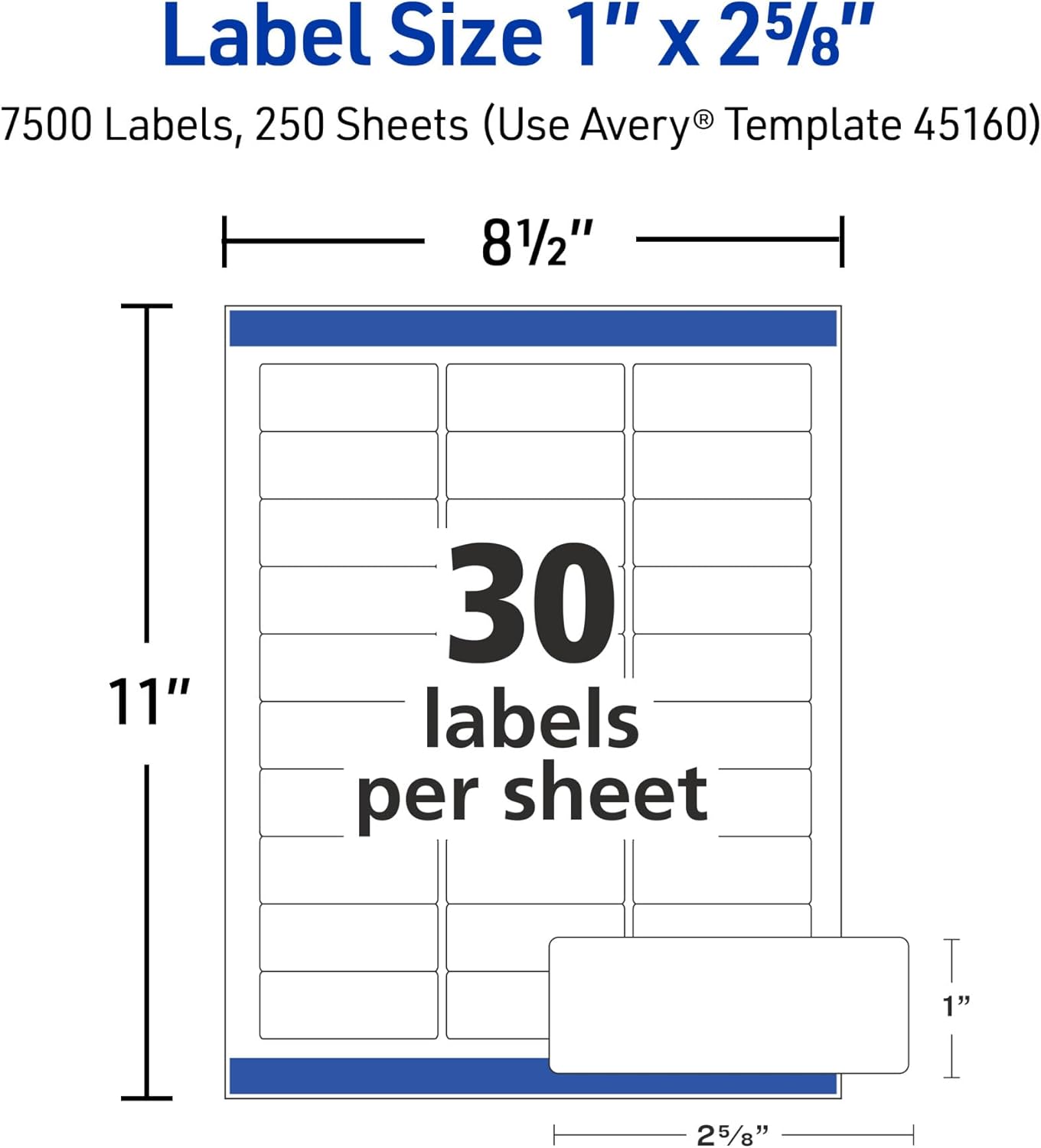 Avery Printable Address Labels with Sure Feed, 1" x 2-5/8" Customizable Stickers, White, 15,000 Blank Mailing Labels Total (2-Pack of 45160)