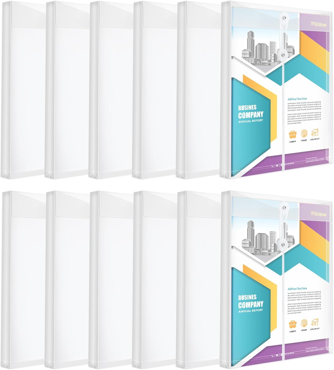 12 Pack Clear Plastic Envelopes with String Tie Closure,A4 Letter Size,TFDLCG zm Poly Reusable File Folders Project with1-1/4 Expansion,Paper Documents Organizer for Home, Office and Classroom