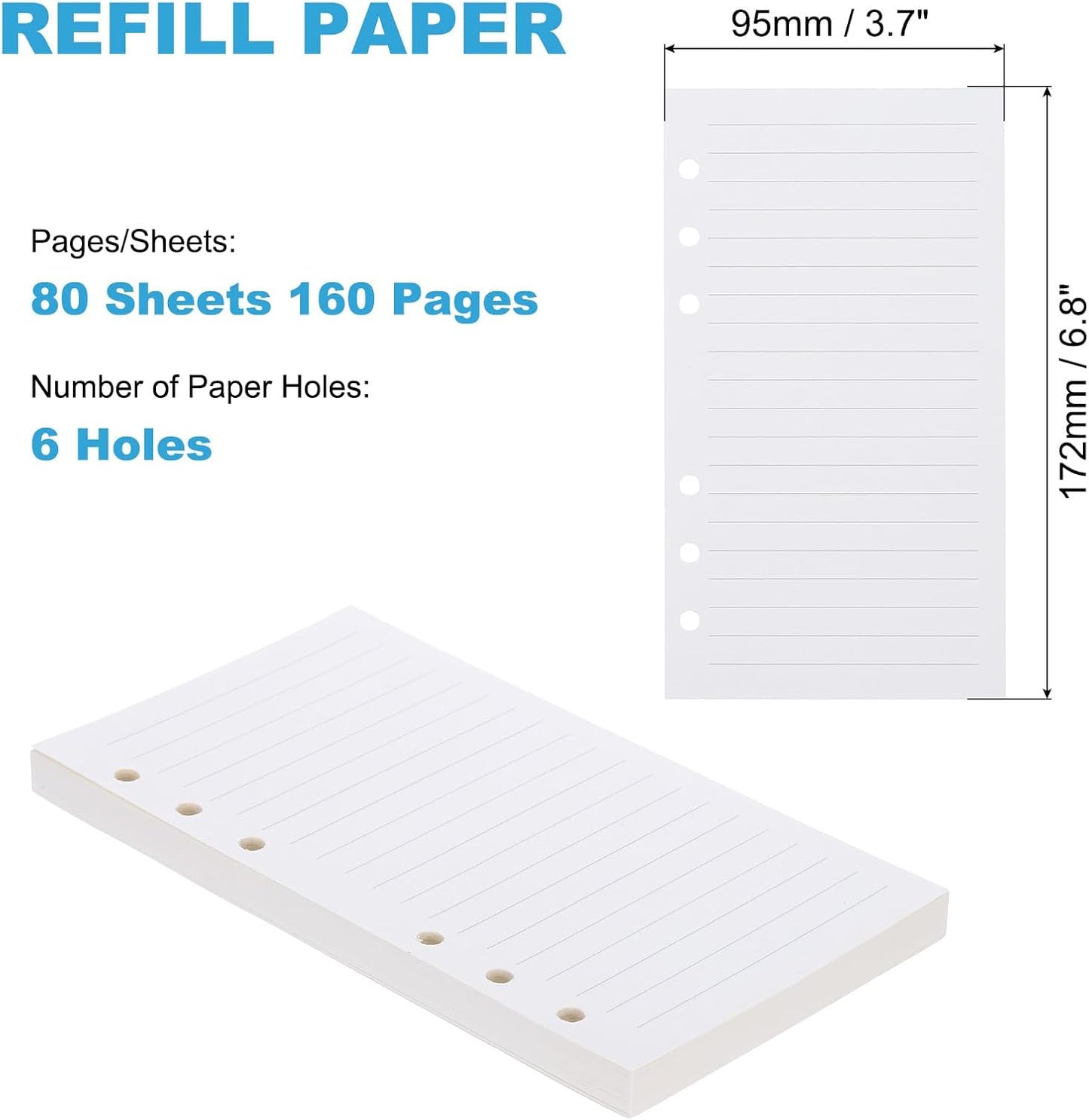 PATIKIL A6 Ruled Refills Inserts 6-Ring Binder Loose Leaf Planner Filler Paper Planner Inserts, 80 Sheets/160 Pages, Lined, White