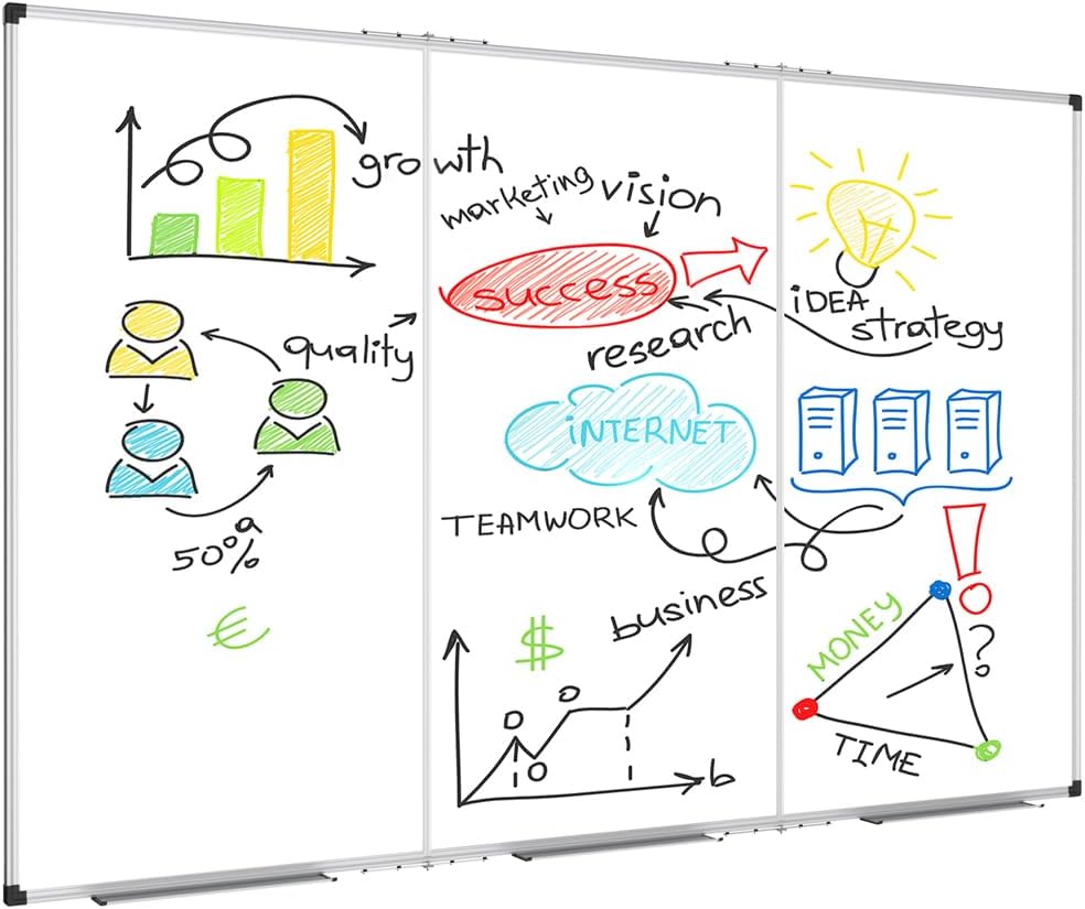 XBoard Extra Large Magnetic Whiteboard 118 x 48 Inch, 10' x 4' Oversized Foldable Dry Erase White Board for Wall with Marker Tray | Aluminum Frame