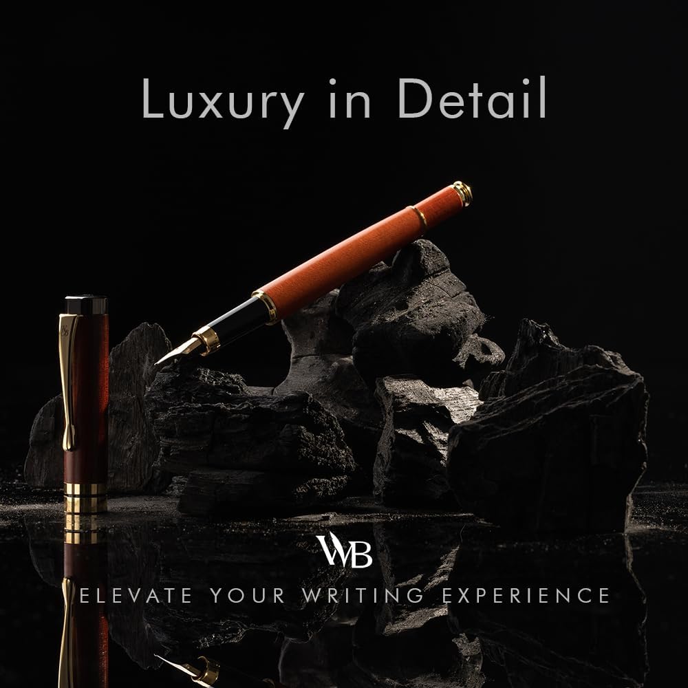 Wordsworth & Black Fountain Pen Set, Luxury Bamboo Wood - Extra Fine Nib, Gift Case; Includes 6 Ink Cartridges, Ink Refill Converter -Journaling, Calligraphy; Drawing, Smooth Writing [Cherry Wood]