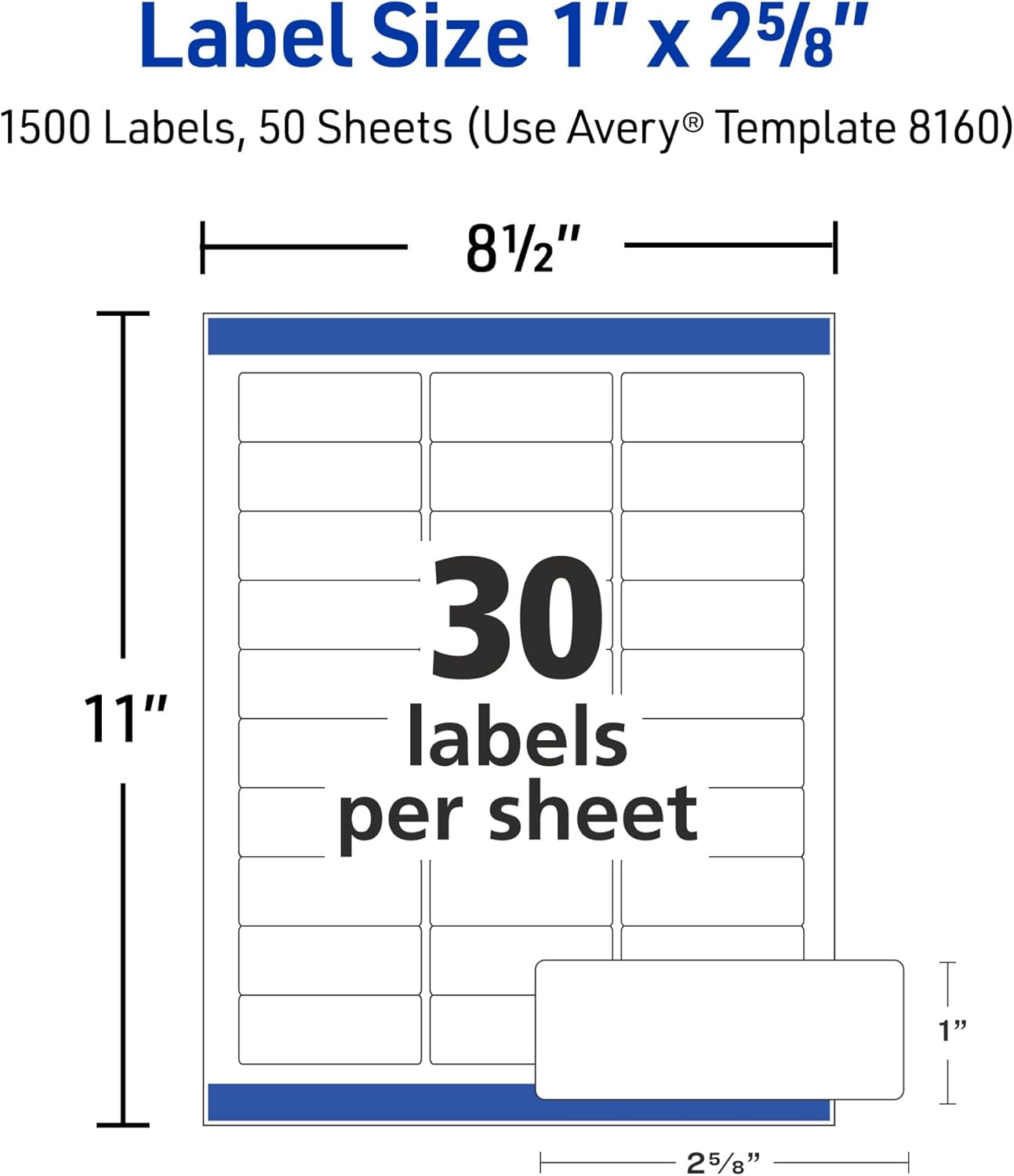 Avery Easy Peel Printable Address Labels with Sure Feed, 1" x 2-5/8" Customizable Stickers, White, 1,500 Blank Mailing Labels, Great for Mailing, Shipping, and More (2-Pack of 08160)