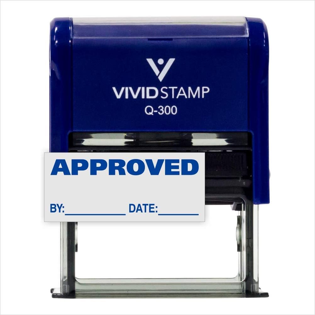Approved w/by Date Line Self-Inking Office Rubber Stamp (Blue) - Large