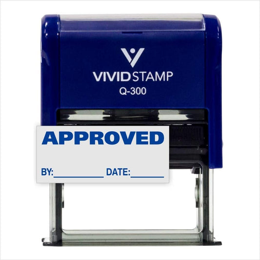 Approved w/by Date Line Self-Inking Office Rubber Stamp (Blue) - Large