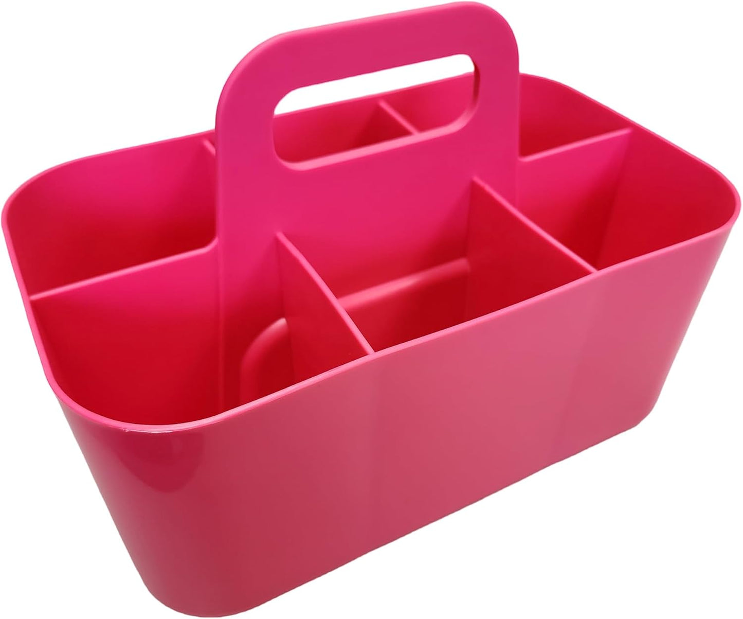 Small Stackable Plastic Caddy with Handle 6 Compartment | Desk, Makeup, Dorm Caddy, Classroom Art Organizers - 4 Pack, Made In USA (Black/Red/Blue/Hot Pink)