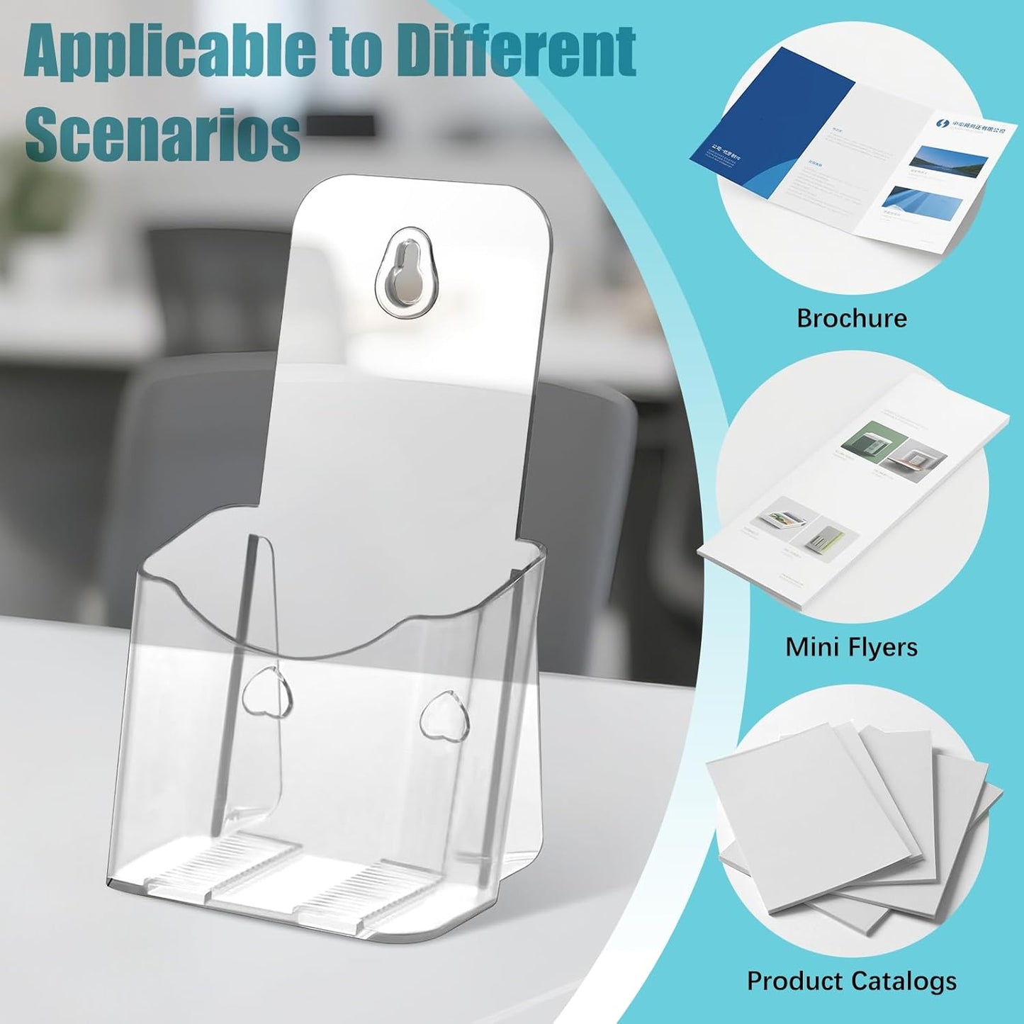 12 Pack Acrylic Brochure Holder, Trifold 4 Inches Wide Clear Plastic Brochure Display Stand, Rack Card Holder for Pamphlet, Mini Flyer, Countertop and Wall Mount Use