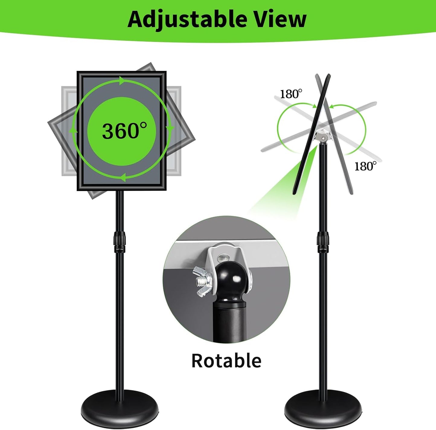 6Pack Adjustable Pedestal Sign Holder - 8.5''x11'', Floor Standing Poster Sign Stand, Aluminum Frame for Vertical/Horizontal View, Outdoor/Indoor Use, Black