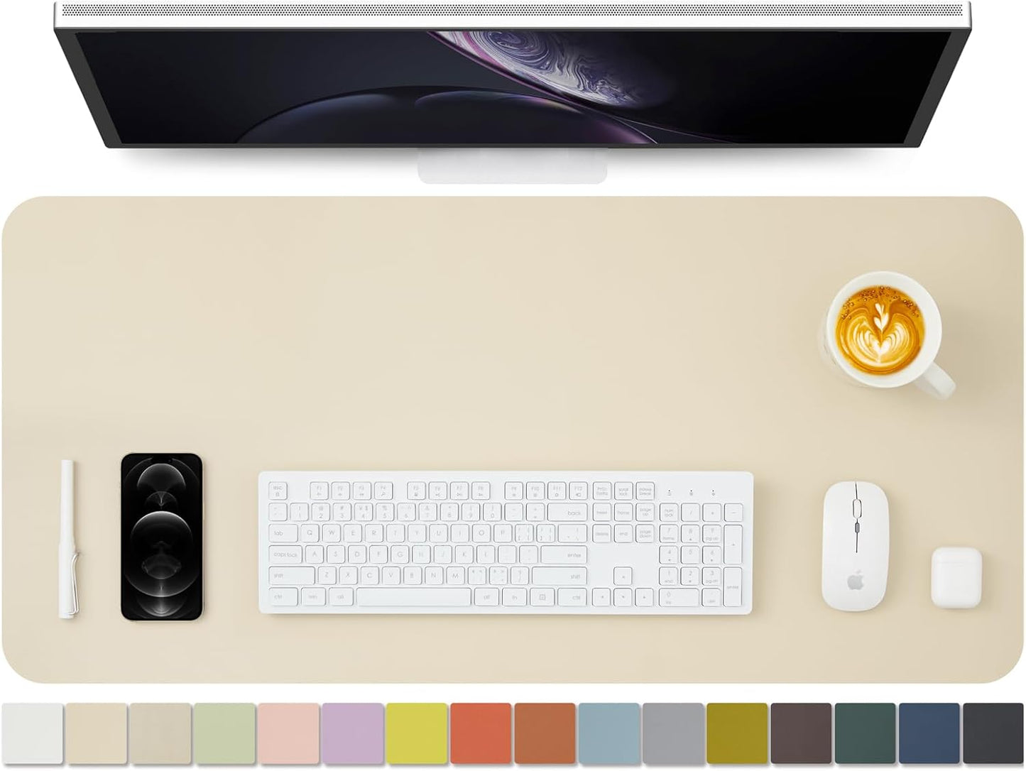 Leather Desk Mat - Non-Slip PU Desk Pad for Office and Home - Desk Organization and Accessories - Ideal for Large Mouse Pad and Desk Mats on Top of Desks (Beige,36"x 17")