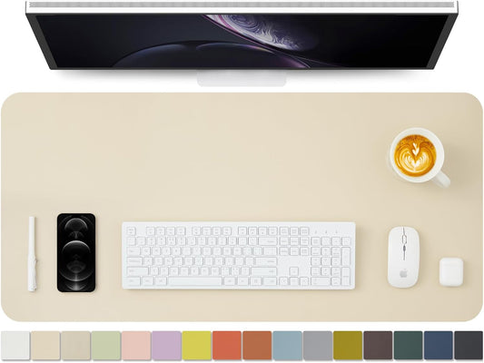 Leather Desk Mat - Non-Slip PU Desk Pad for Office and Home - Desk Organization and Accessories - Ideal for Large Mouse Pad and Desk Mats on Top of Desks (Beige,36"x 17")