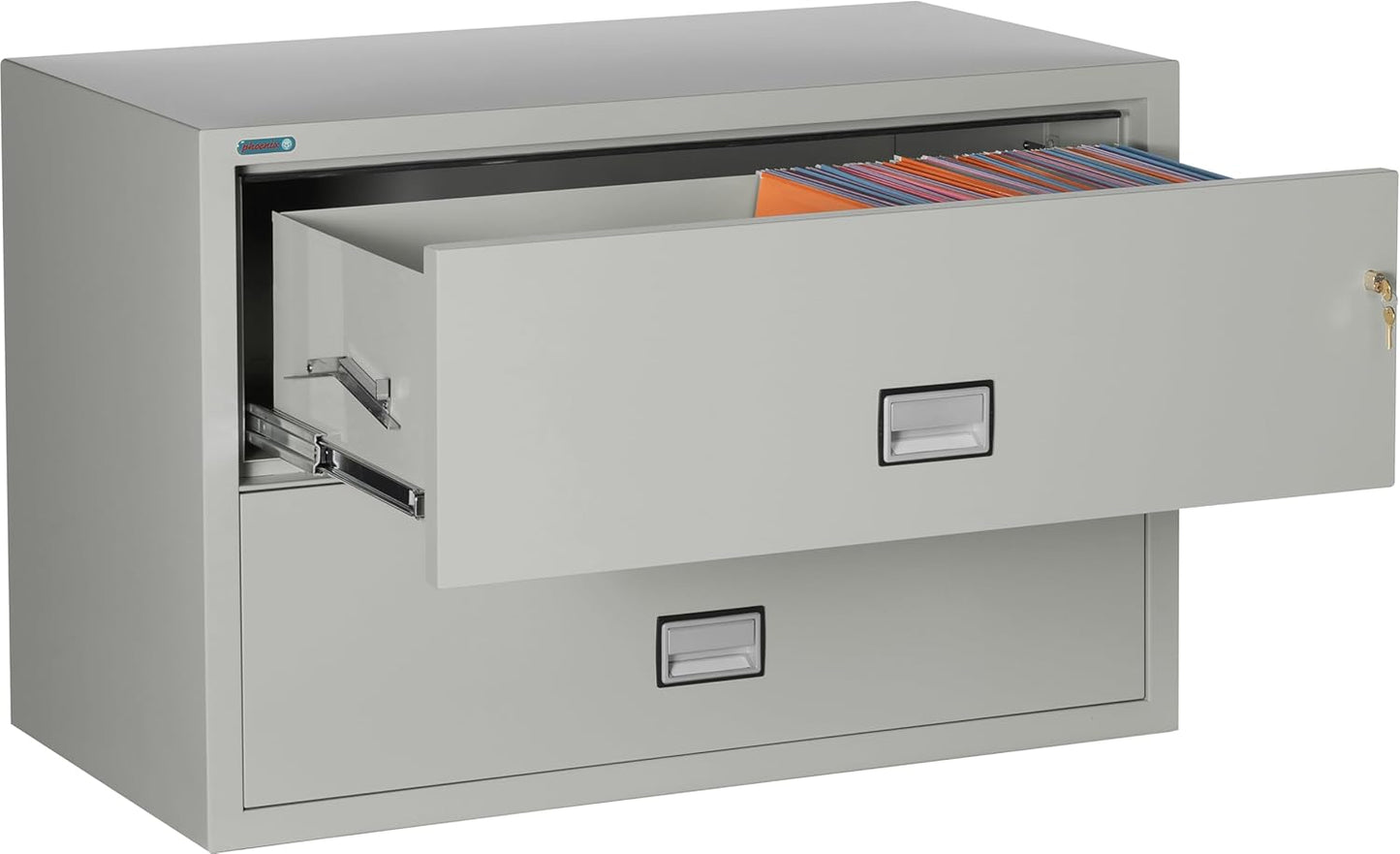 44 inch Wide 2-Drawer Lateral Fireproof File Cabinet – Legal and Letter Size Filing – Key Lock – Water Resistant – Fire Safe and Impact Rated – Light Gray Finish – Model LAT2W44LG