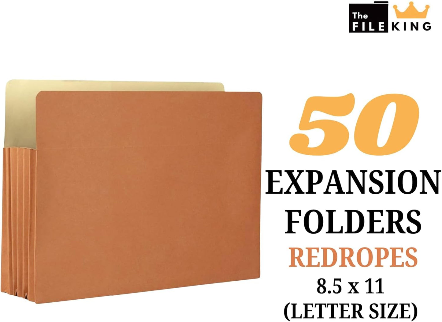The File King Expanding Accordion File Folder | Letter Size | Box of 50 Redropes | 3.5” Expansion | Store and Organize Papers | Keep Records in One Place | Save Time Searching