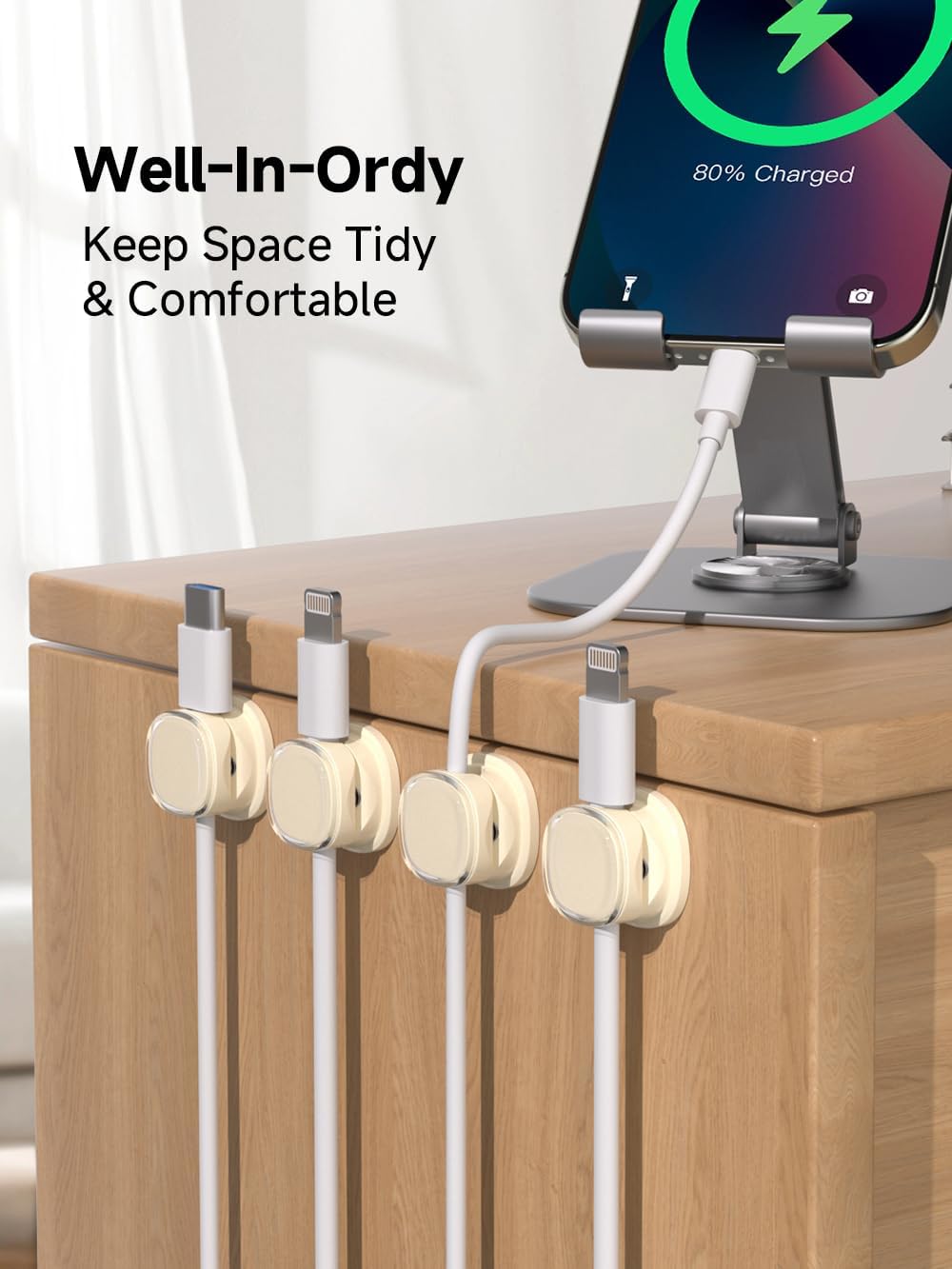 Magnetic Cable Clips, Adjustable Cord Holder Management, Adhesive Wire Keeper Organizer for Home Office Desk Phone PC Car Wall Desktop Nightstand Appliance (9-PCS Apricot)