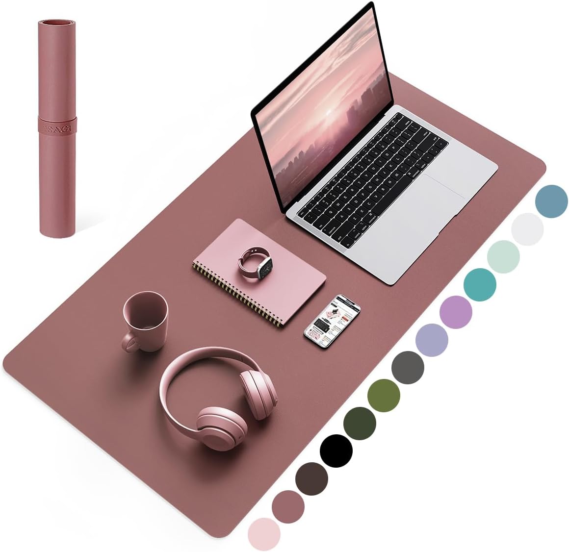 YSAGi Non-Slip Leather Desk Pad Blotter, Waterproof Laptop Computer Desk Keyboard Mat, Table Protector Mat, Large Mouse Pad for Office/Work/Home/Decor(Dark Pink, 31.5" x 15.7")