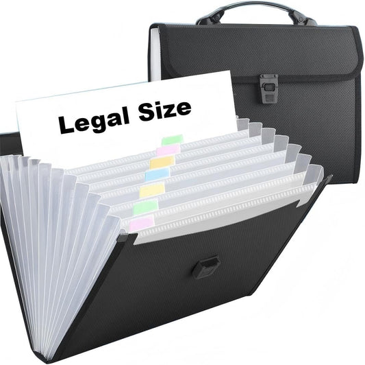 Extra Large Legal Size/Foolscap 12 Pockets Accordion File Organizer with Handle, TRANBO Portable Expanding File Folder, Expandable Plastic Document Organizer for Travel School Office - Black