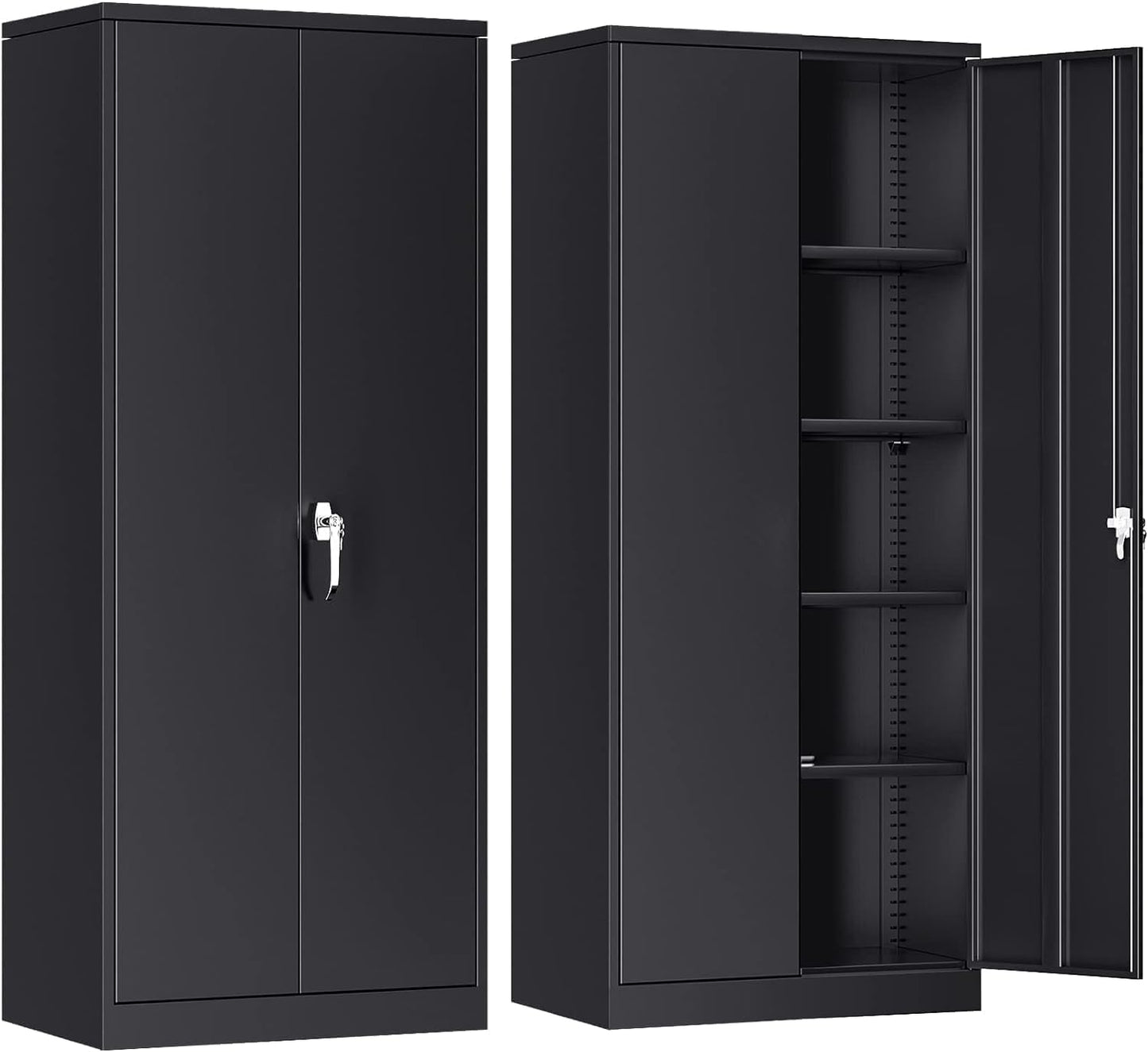 INTERGREAT Black Metal Storage Cabinet with Lock, 72" Tall Lockable Garage Storage Cabinet with Doors and Shelves, Cabinets for Home Office, Warehouse