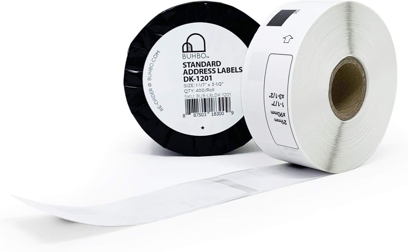 Buhbo Compatible Refill Replacement Label for Brother DK-1201 1-1/7" x 3-1/2" for Address and Barcodes (8 Pack / 400 Labels Per Roll)