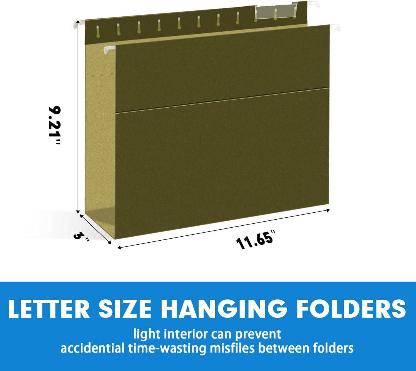 Extra Capacity Hanging File Folders, RAZCC 30 Pack Letter Size Reinforced Hanging Folders with Heavy Duty 3 Inch Expansion for Bulky Files, Filing Cabinet, Adjustable Tabs, Green