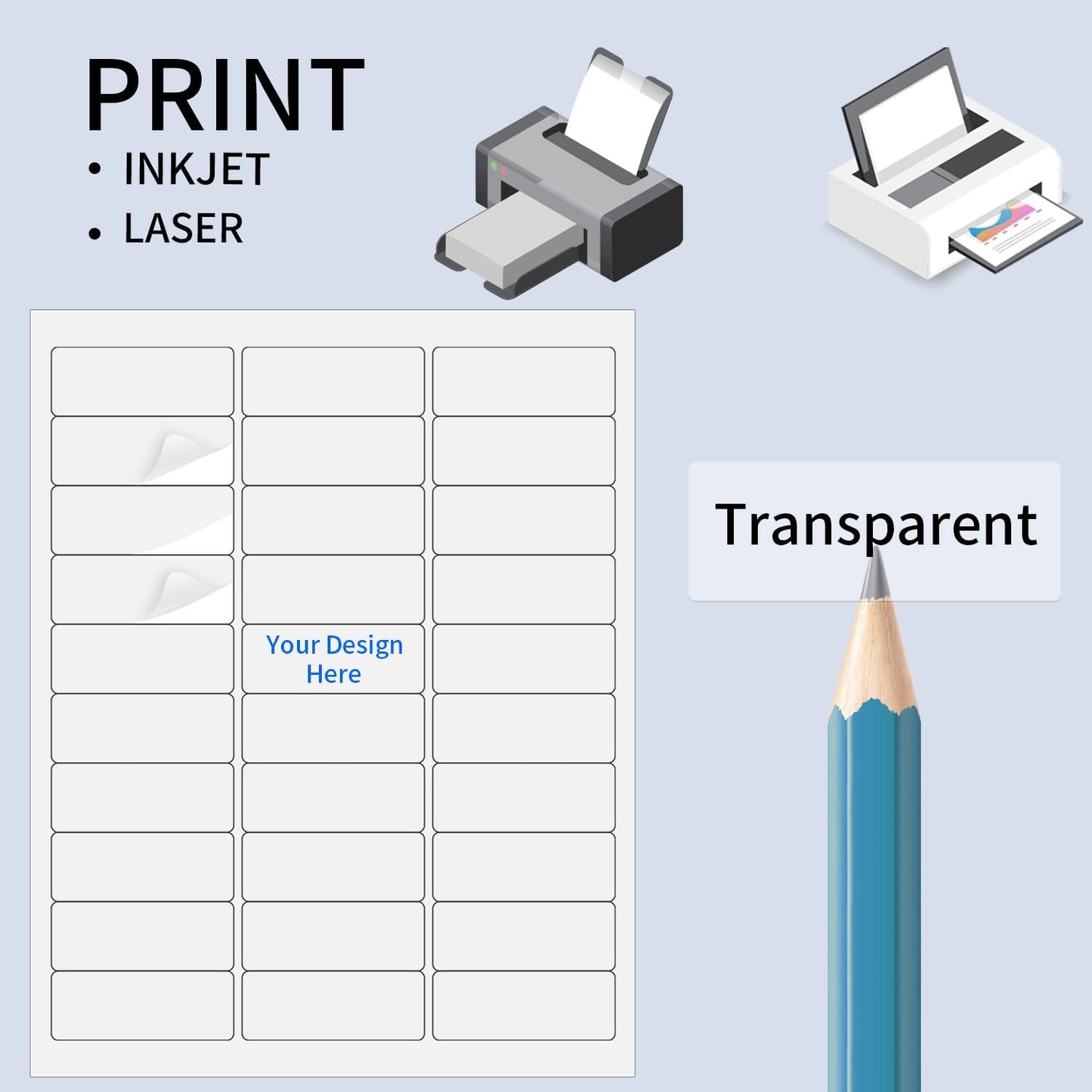 STARLIBOO Transparent Stickers Labels - 1" x 2-5/8" Address Labels Mailing Stickers for Laser/Inkjet Printer 8.5"×11"- 20 Sheet