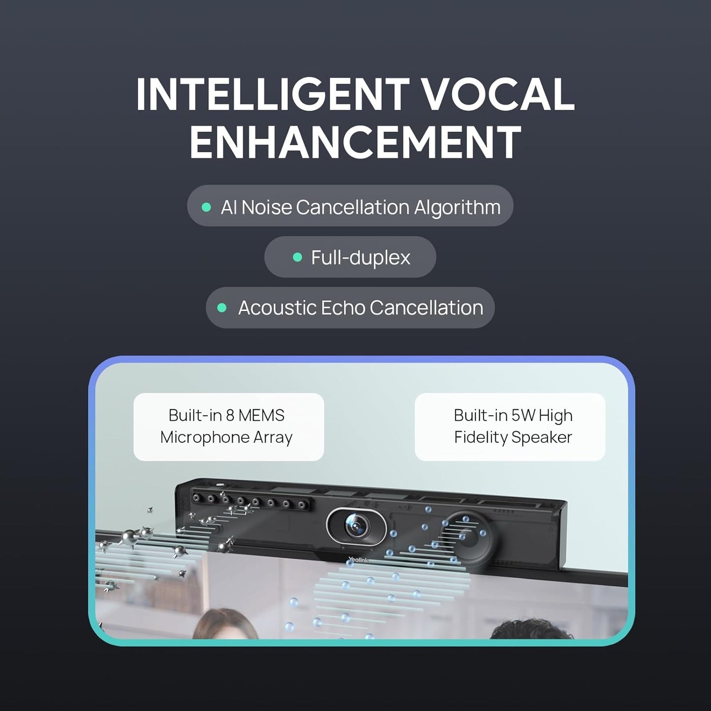 Yealink Video Conference Camera, 4K Webcam, 120° Ai Auto Framing, 8 Microphone Arrays & Speaker Tracking, Ai Noise Cancellation Teams Certified, Meetingbar A10 All-in-one Conference Room Camera System