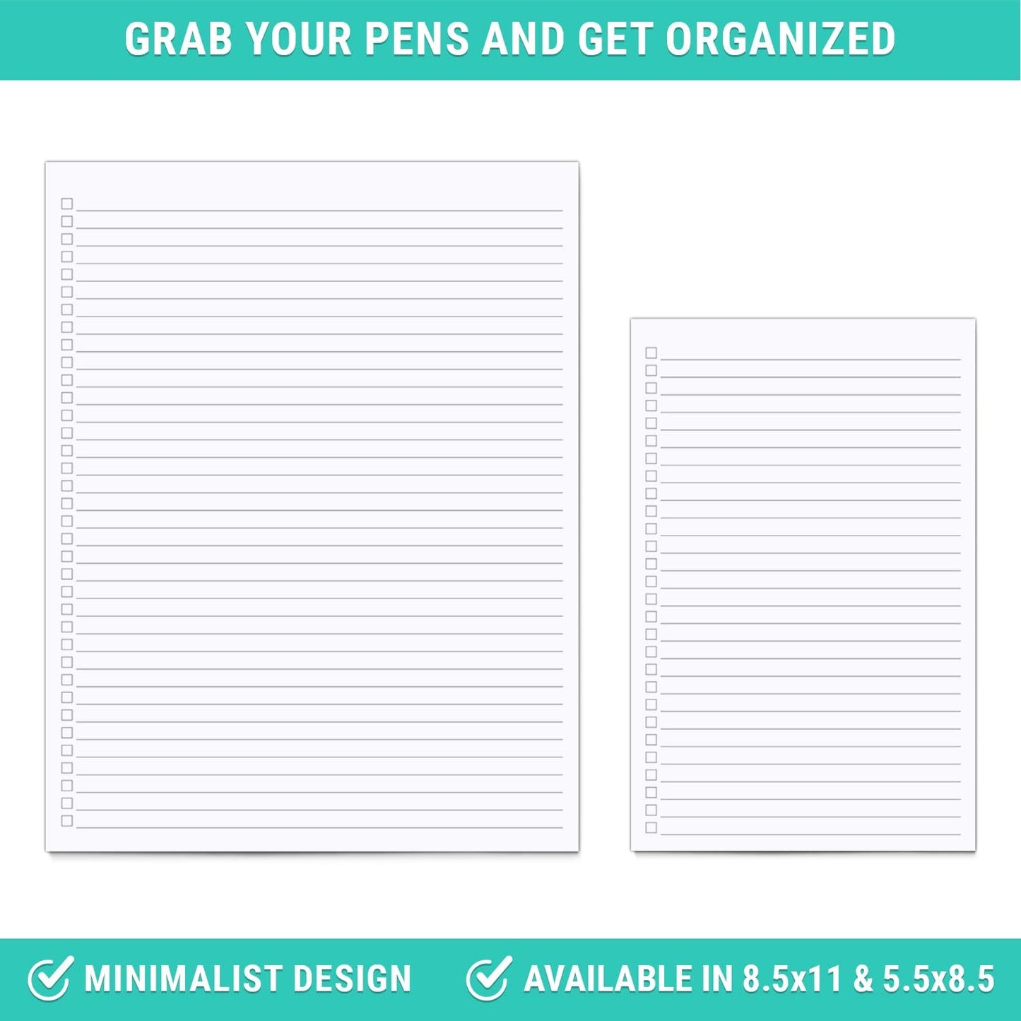 321Done Checklist Notepad Planning Pad - 50 Sheets (5.5x 8.5) To Do Tear Off, Checkbox List - Made in USA - Blank Plain White