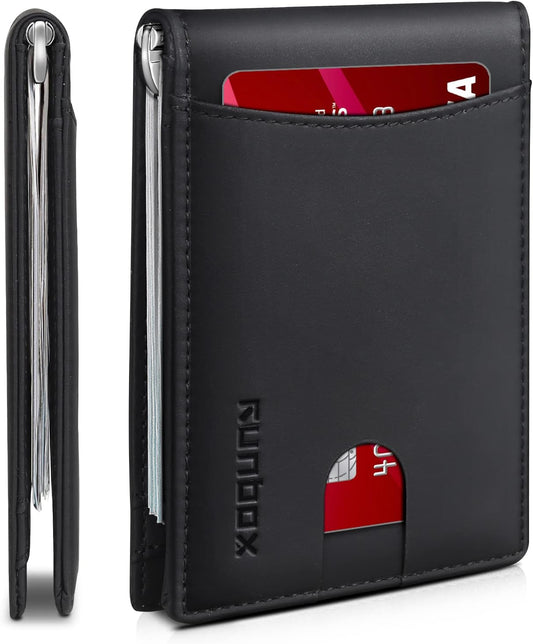 Slim Wallet for Men Genuine Leather RFID Blocking Bifold Minimalist Front Pocket Mens Wallet with Money Clip Thin Gift Box