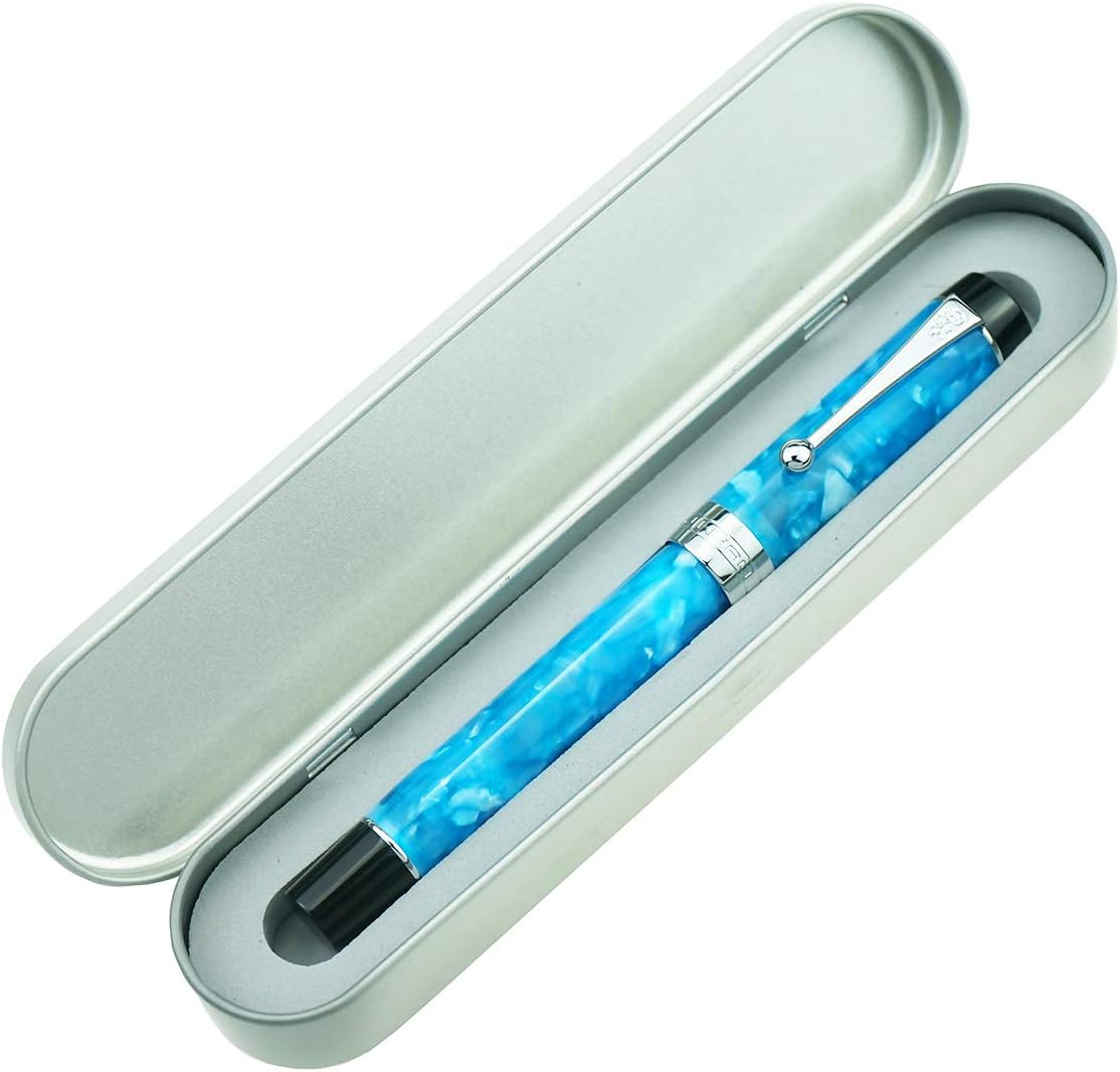 Jinhao 100 Fountain Pen Celluloid Classic Style, #6 Nib Smooth Writing Instrument with Refillable Converter and Pen Case Set