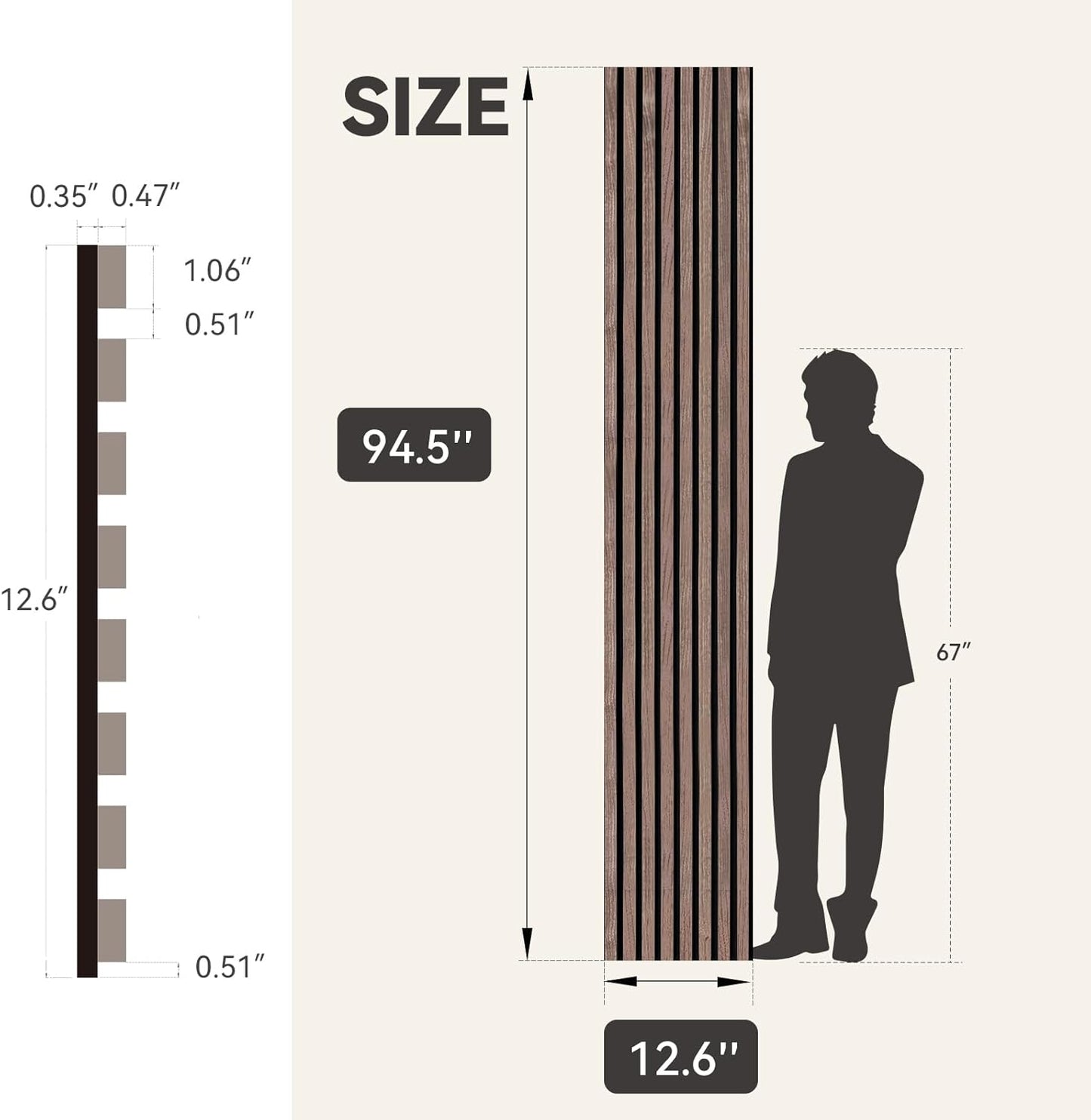 Upick MDF Acoustic Wall Panels, 4 Pack 94.5" x 12.6" 3D Slat Wood Panels for Wall, Soundproof Panels for Interior Wall Decor, Walnut