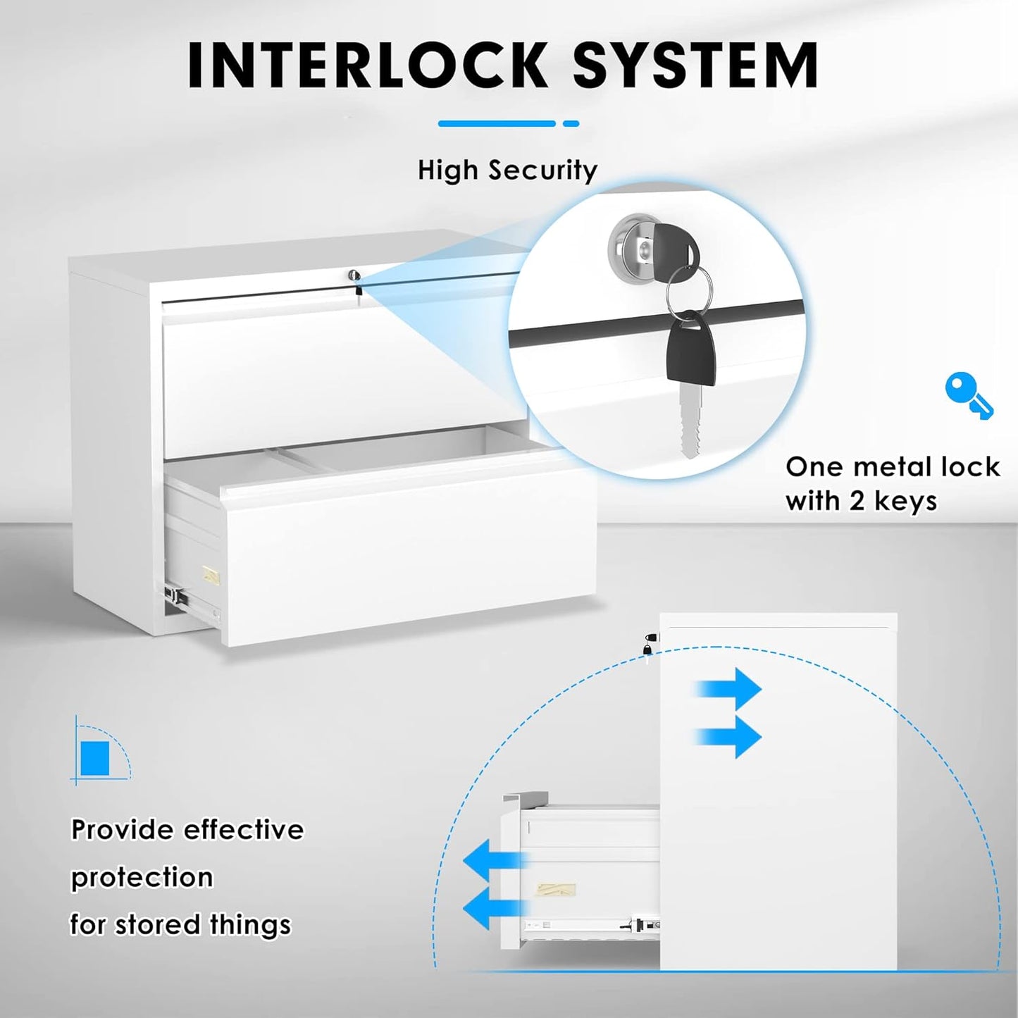 Pataku Lateral File Cabinet, 2 Drawer File Cabinet with Lock, White Filing Cabinets for Home Office, Metal File Cabinet for Hanging Files/Letters/Legal/F4/A4(White)