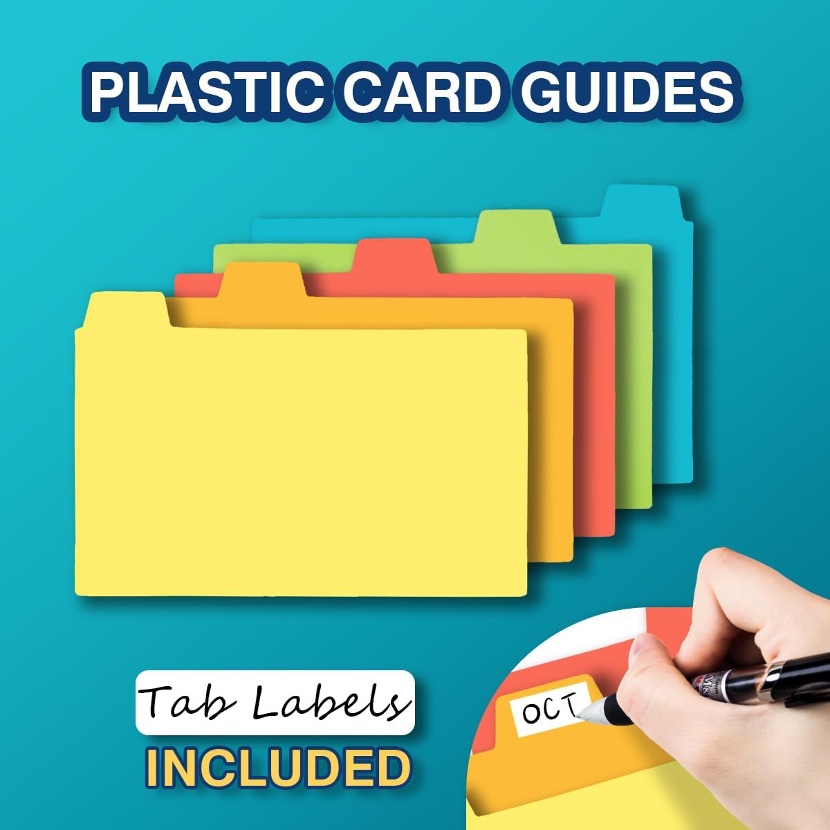 H4D Index Card Holder 3x5 Inches with 25 Plastic Dividers, Black