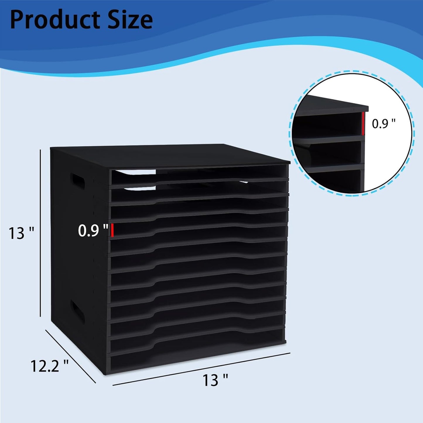 SANFURNEY Scrapbook Paper Organizer for Sizes 12" x 12", 12 Slots File Sorter Storage, Document Holder, Desktop Scrapbook Paper Organizer Rack for Home Office School (Black, 12 Slots - Standard Size)