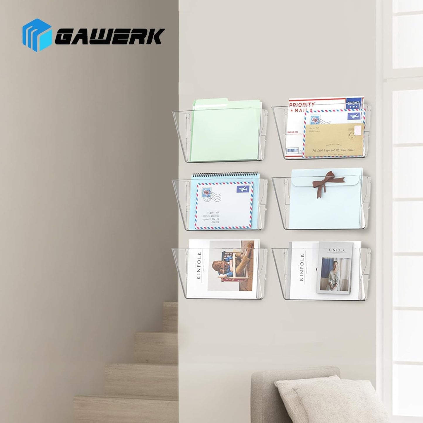 4 Pack Clear Acrylic Single Pocket, Plastic Hanging Wall Mount File Holder for Office Home, Clear