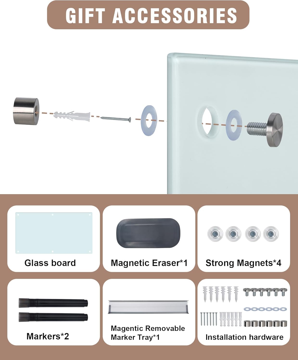 Magnetic Glass Whiteboard，96"x48" Wall Mounted Frameless Dry Erase Board for Office, Home & School White