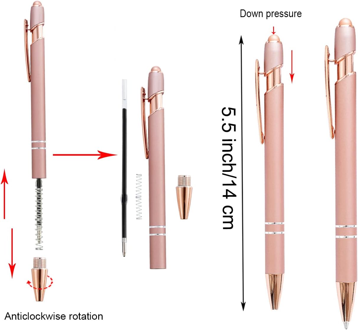 PASISIBICK 12 Pieces Rose Gold Ballpoint Pen with Stylus Tip, 2 in 1 Rose Gold Stylus Pens Stylish Pen, Metal Stylus Pen for Touch Screens, 1.0 mm Black Ink(Pack of 12)