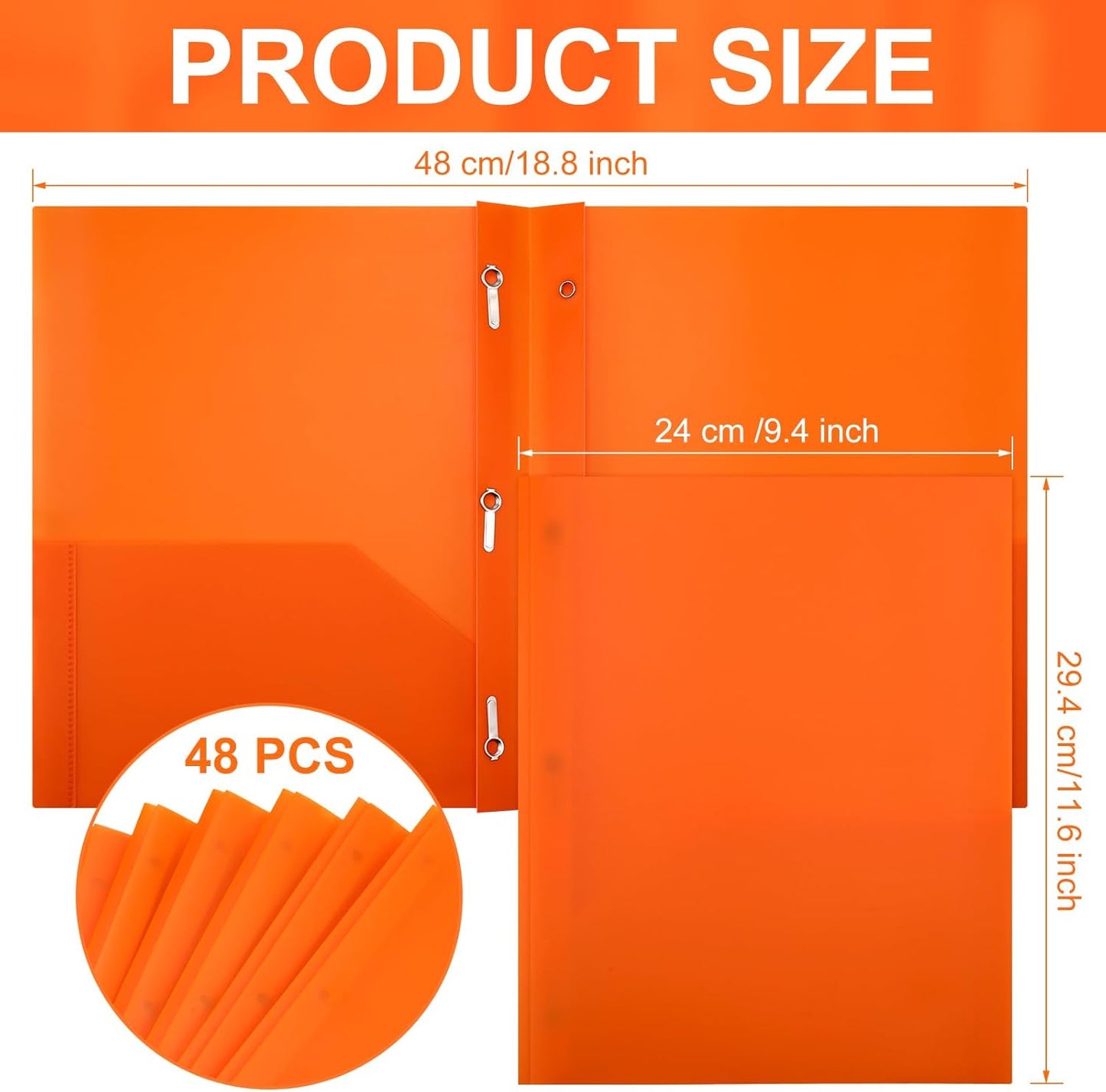 Patelai 48 Pcs Plastic Folders with 2 Pockets and 3 Prongs Home Folders with Card Slot Letter Size Heavy Duty Report Covers for Back to School(Orange,Classic)