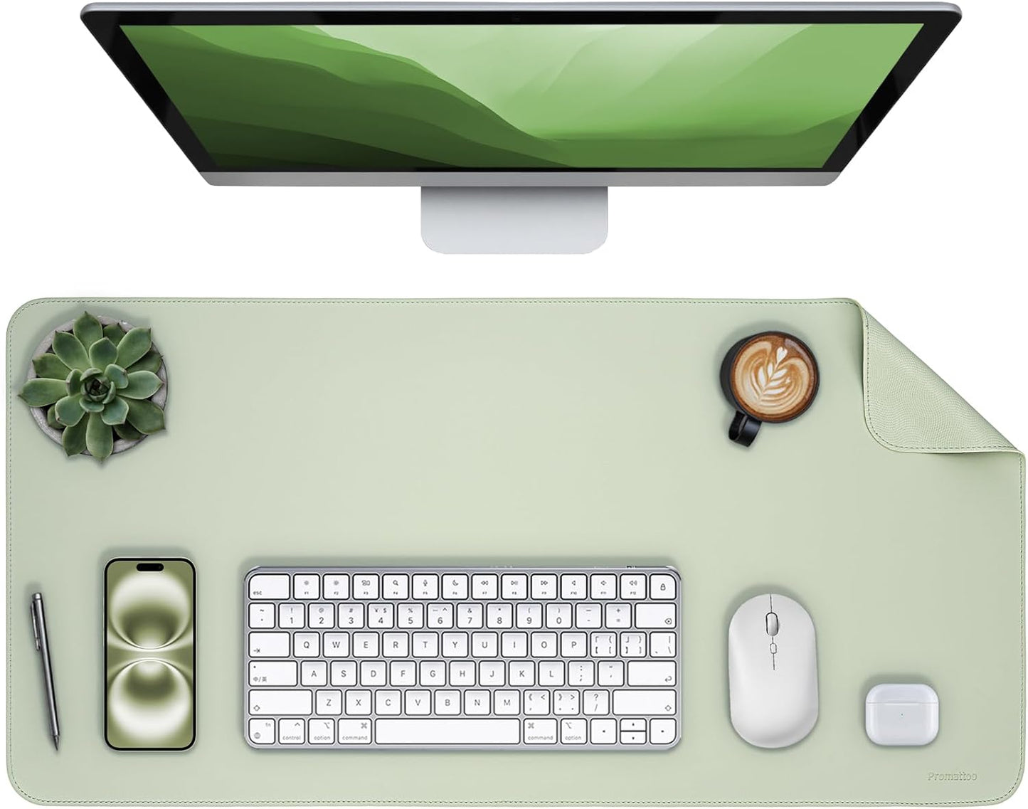 Oversized Non-Slip Desk Pad Protector – Grips Desk Firmly, Anti-Slip Like You've Never Seen! Vegan Leather Waterproof Laptop Mat for Keyboard & Mouse – Large Office Pad– Matcha Green