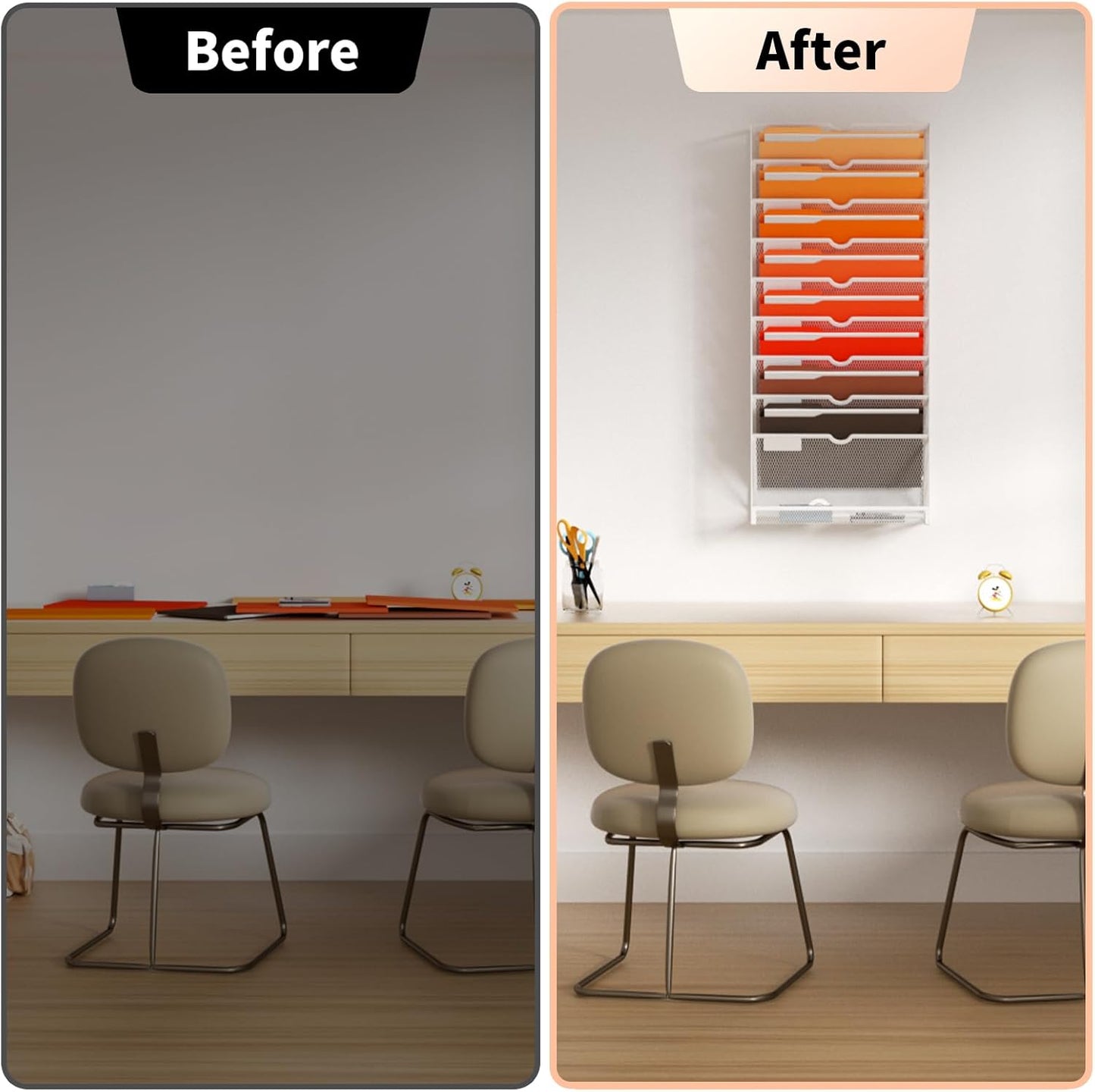 Marbrasse 10-Tier Hanging Wall File Organizer, Wall File Holder for Papers, Files Clipboard & Magazine Organizer, Wall Mount File Holder Great for Office Home (White)