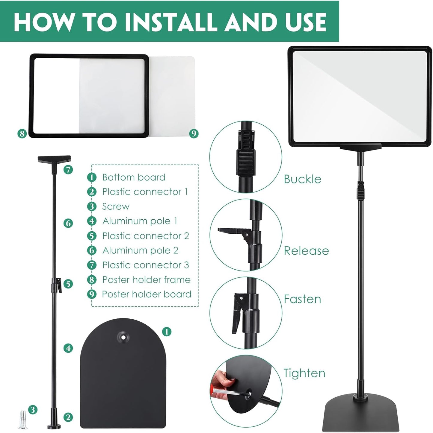 Jutom 4 Pack Adjustable Pedestal Stand Holder 8.5 x 11 Inch Heavy Duty Aluminum Sign Holder Vertical and Horizontal Sign Poster Stands Floor Standing Display for Advertisement Menu Display